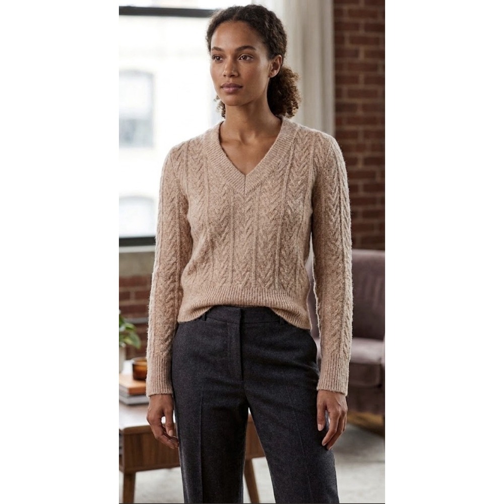 Jason Wu Tan Cable Knit Pullover Sweater  Size Small Beige Tan V Neck